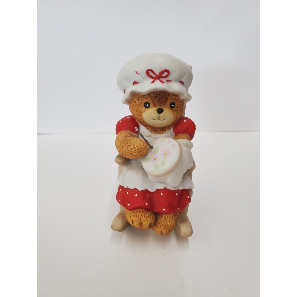 Vintage 1982 Enesco Lucy Rigg Teddy Bear Rocking Chair Embroidery Figurine